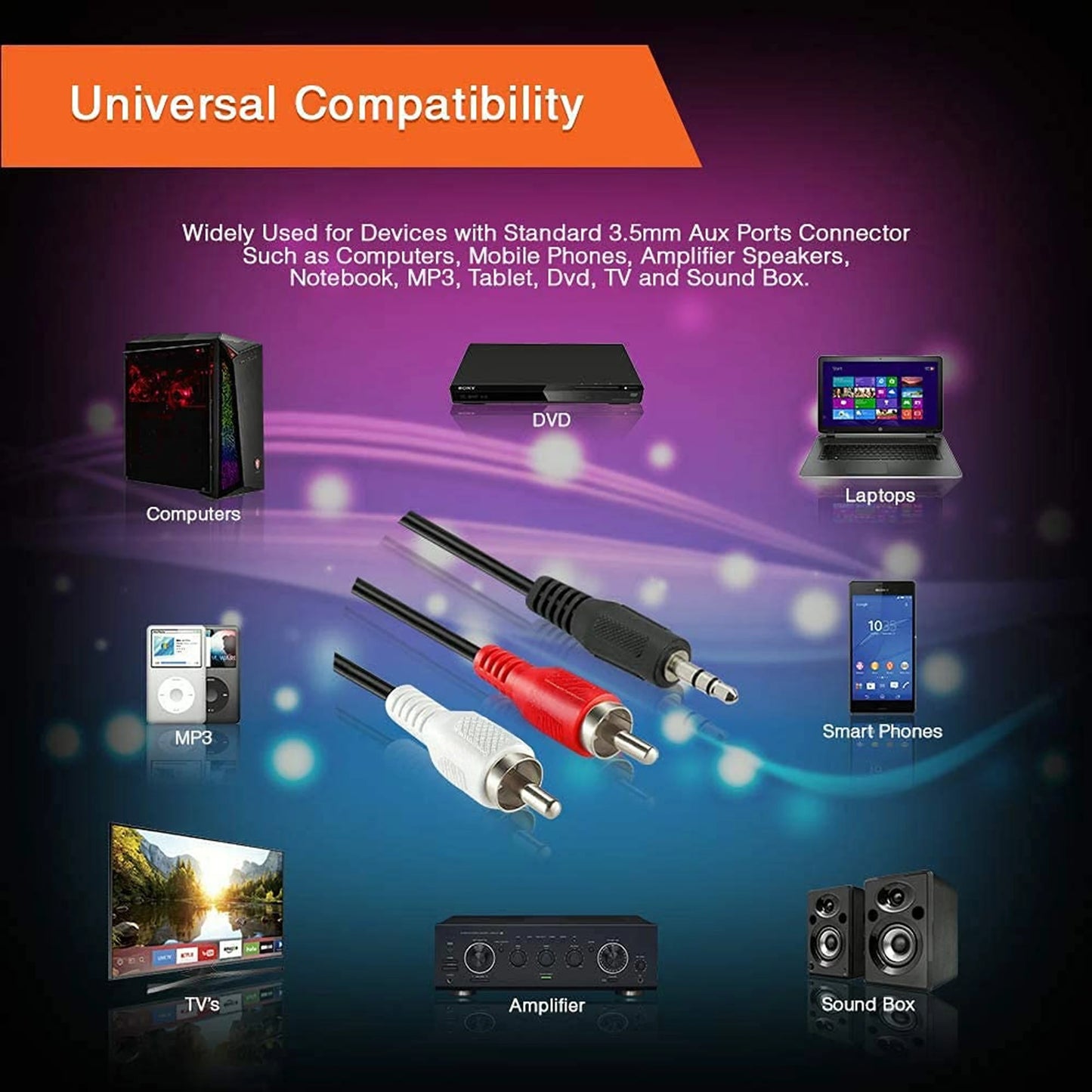AUX to RCA Cable (3.5mm to 2 RCA) | Zero Delay Audio for TV to Speaker Connection