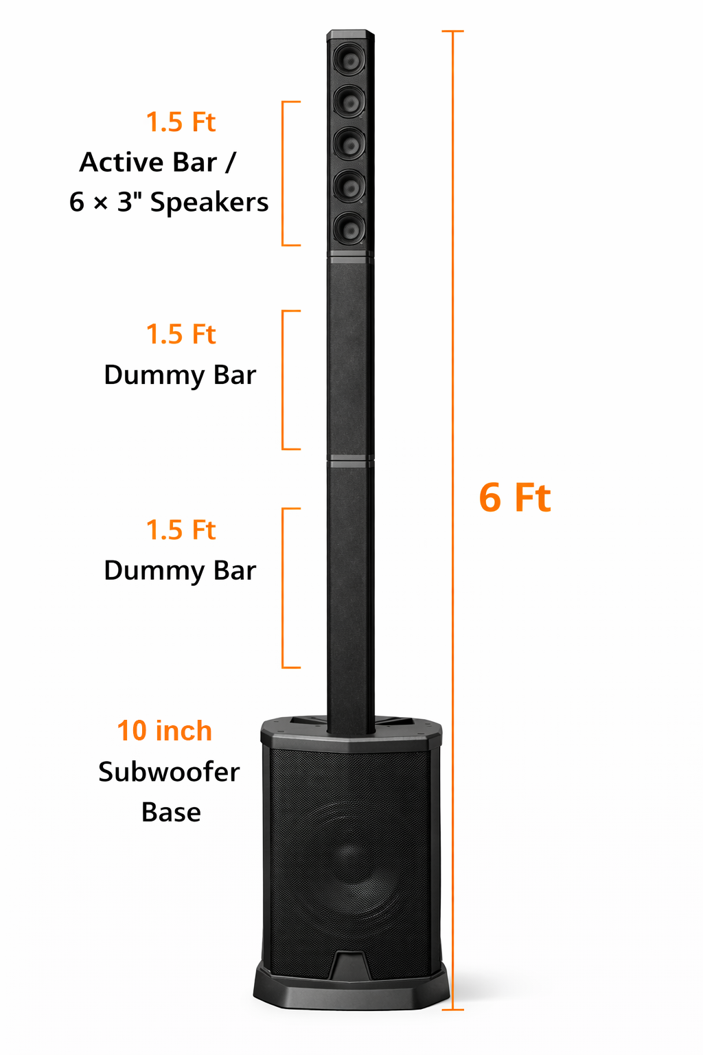 HD DIAMOND HD-1226 Professional Column Array PA Speaker System | 6ft Modular Line Array | 8" Subwoofer | Bluetooth | 3-Channel Mixer