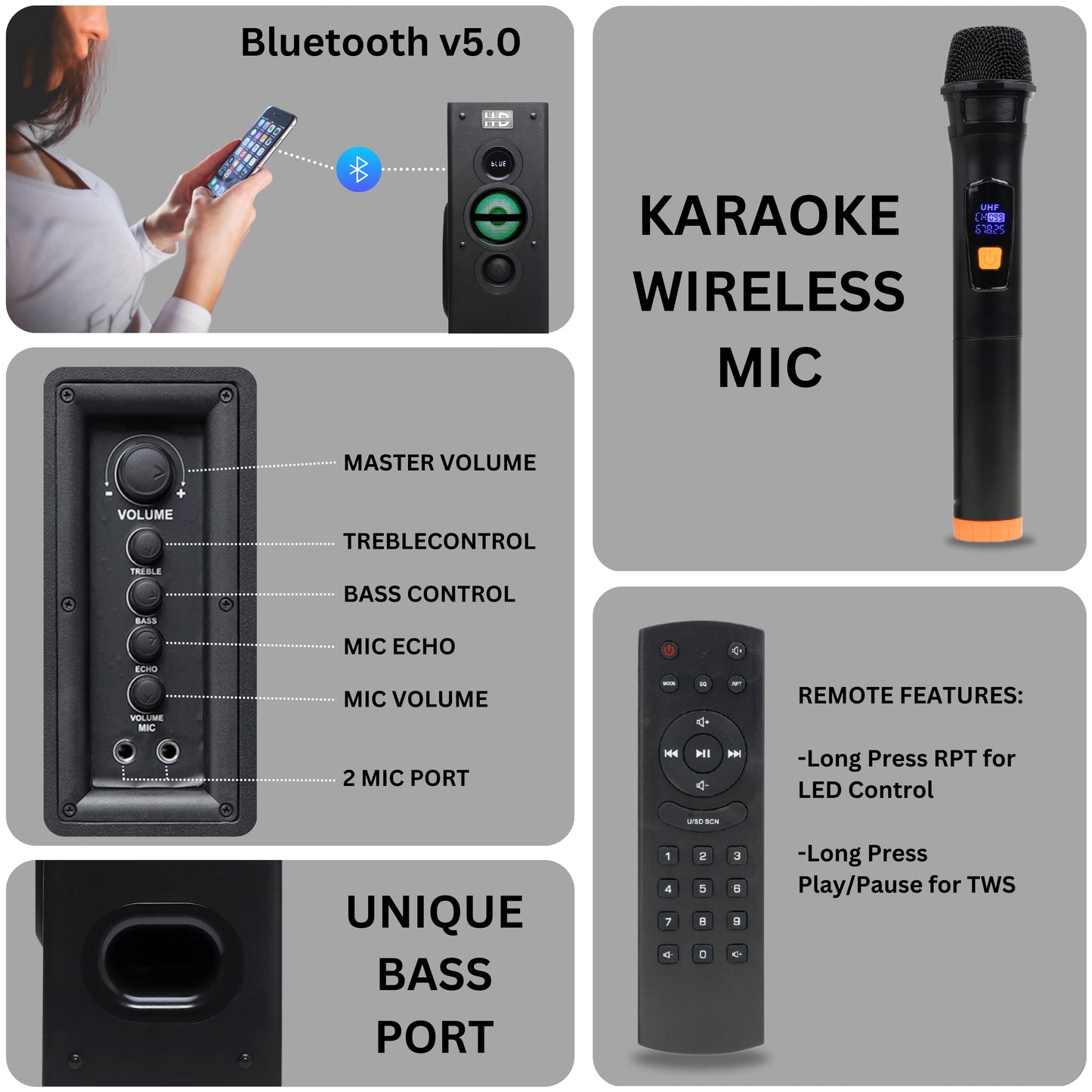 HD-8080BT 2.0 Multimedia Tower Speaker